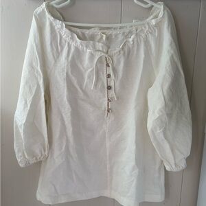Grae Cove Linen-Cotton Blouse - Buttons & Elastic Sleeves & Adjustable Neckline
